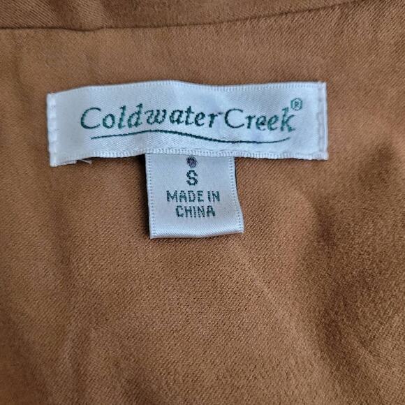 COLDWATER CREEK Tan Full Zip Collared Blouse Relaxed Neutral Minimalist Small - Picture 7 of 9